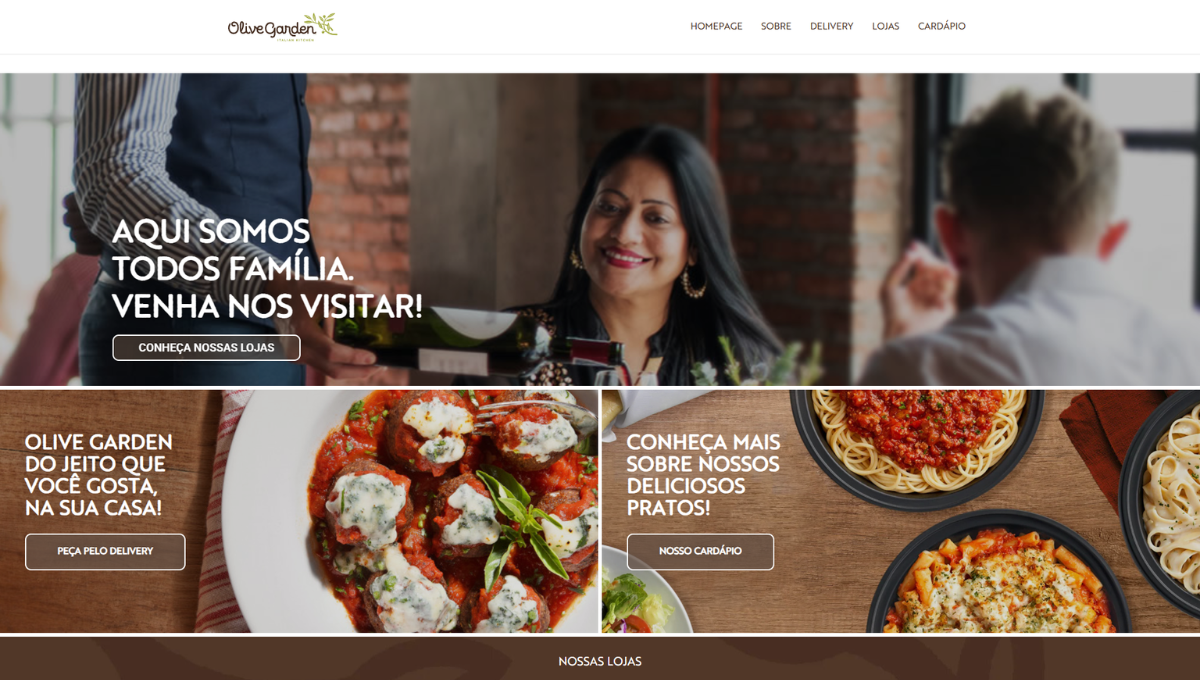 Olive Garden — institucional + cardápio