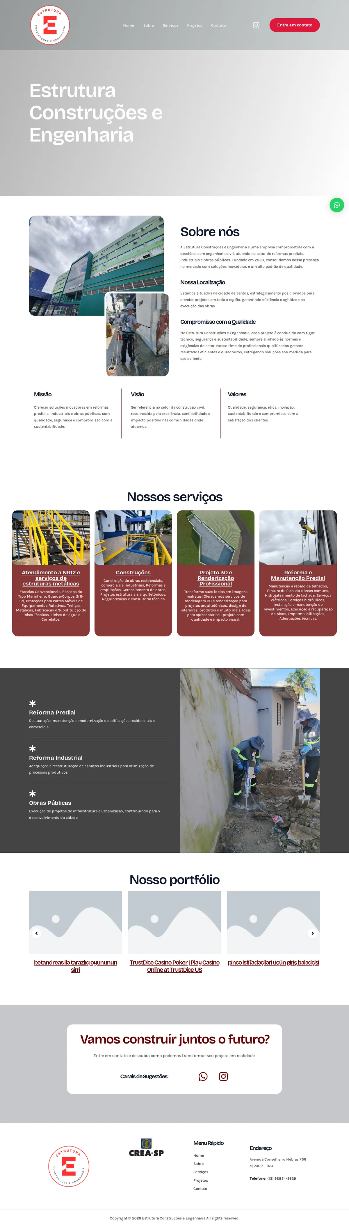 Site criado pela reZeta Sites para Estrutura Construções