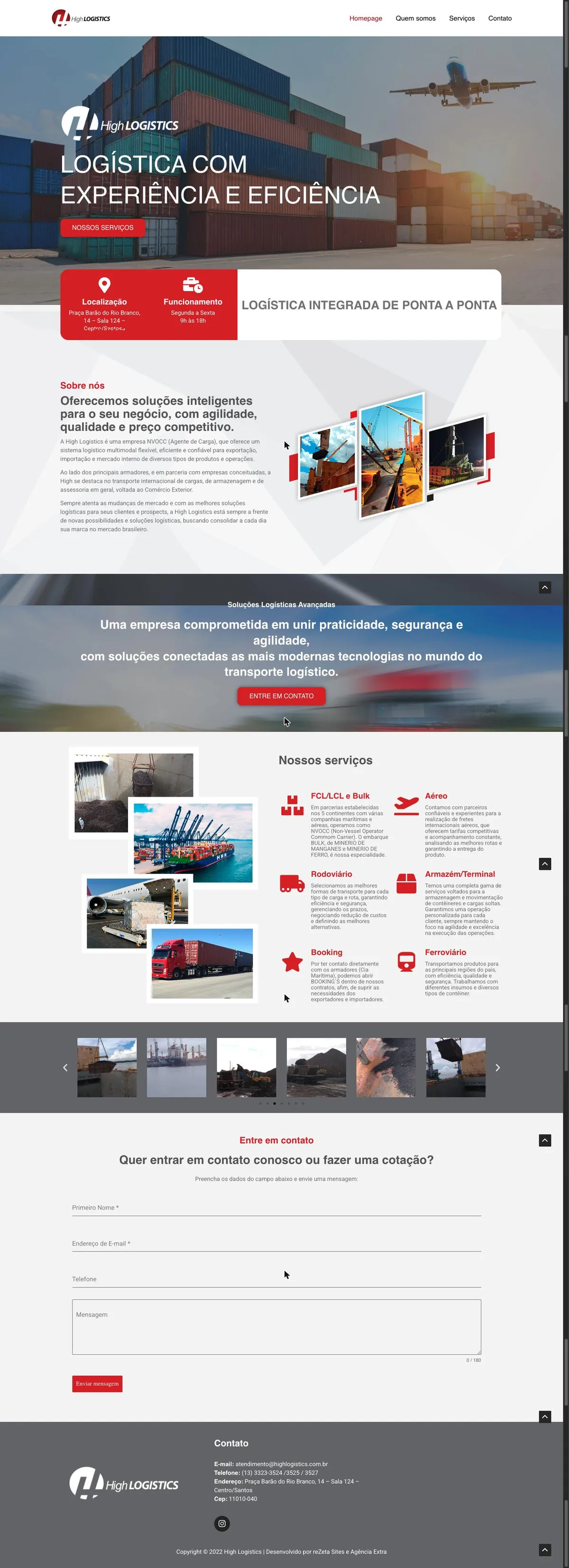 Site criado pela reZeta Sites para High Logistics