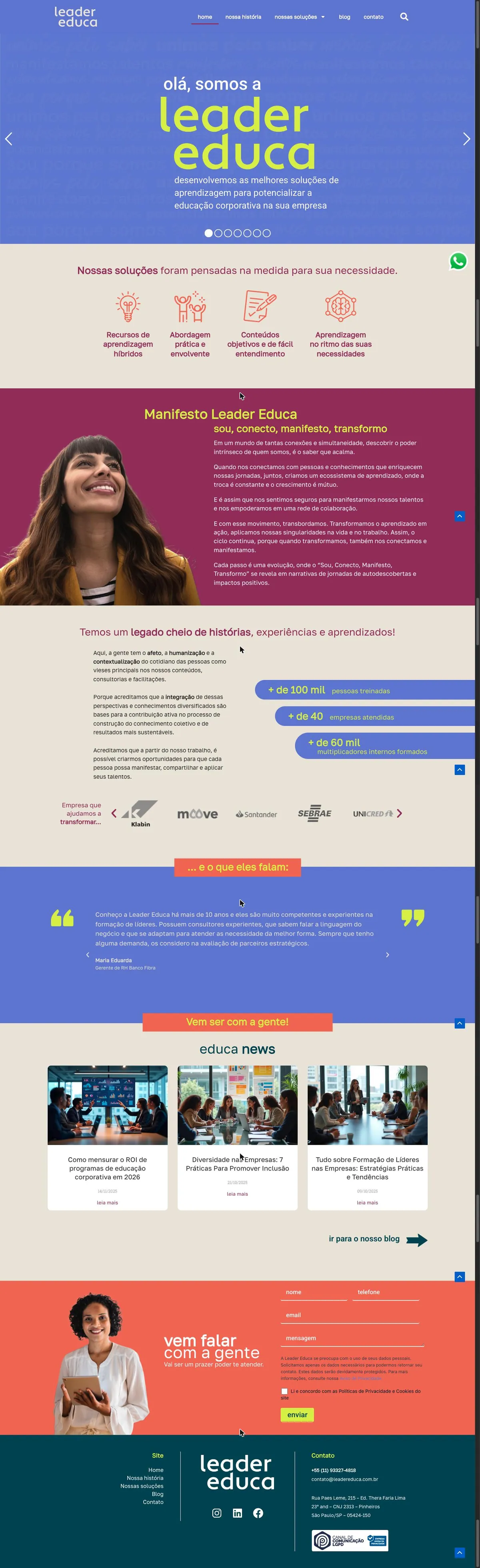 Site criado pela reZeta Sites para Leader Educa